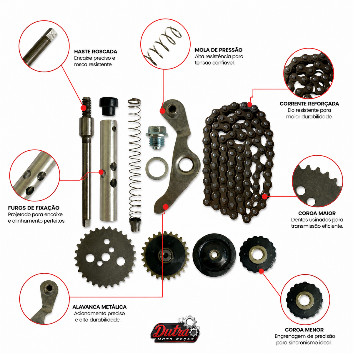 Kit Tensor Corrente Comando Completo Honda Biz 100 Pop 100 Coroa Engrenagens