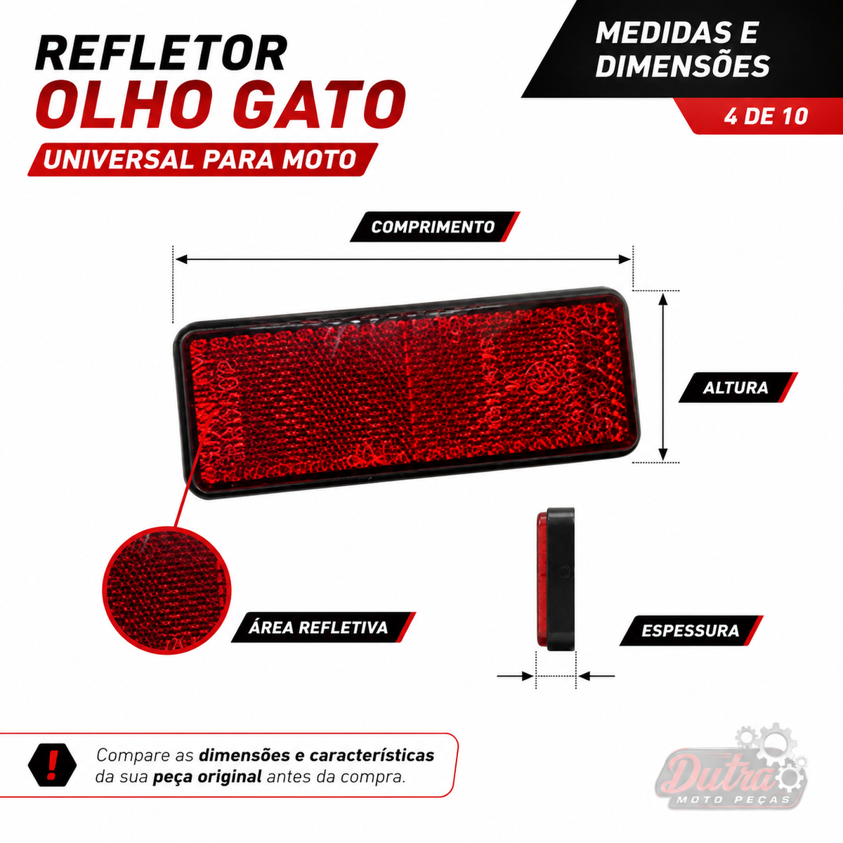 Refletor Olho De Gato Universal Para Moto Refletivo Traseiro