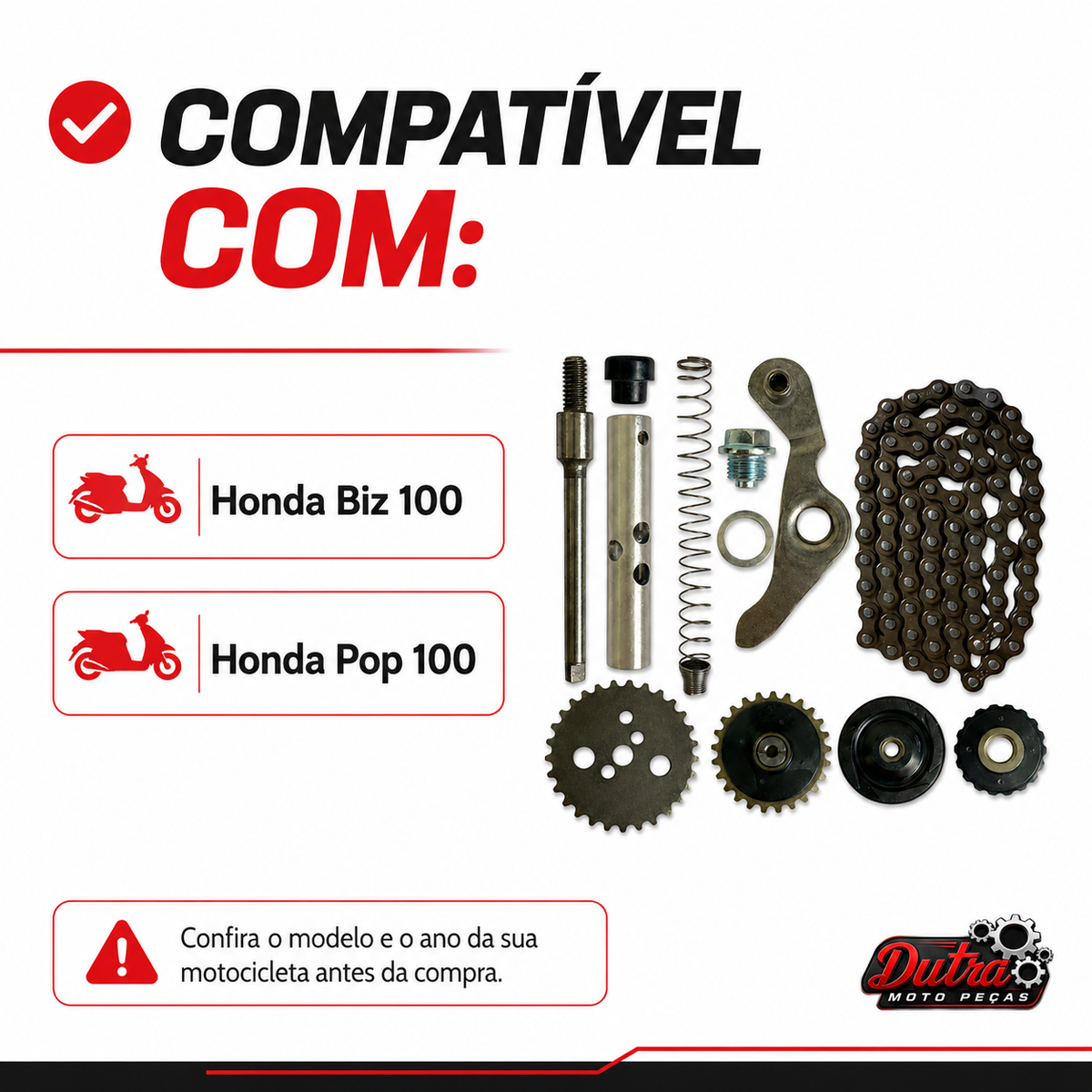 Kit Tensor Corrente Comando Completo Honda Biz 100 Pop 100 Coroa Engrenagens