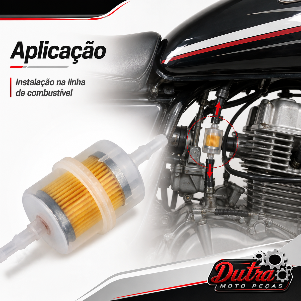 Filtro de Combustível Universal Para Moto Carburada Carburador Em Linha