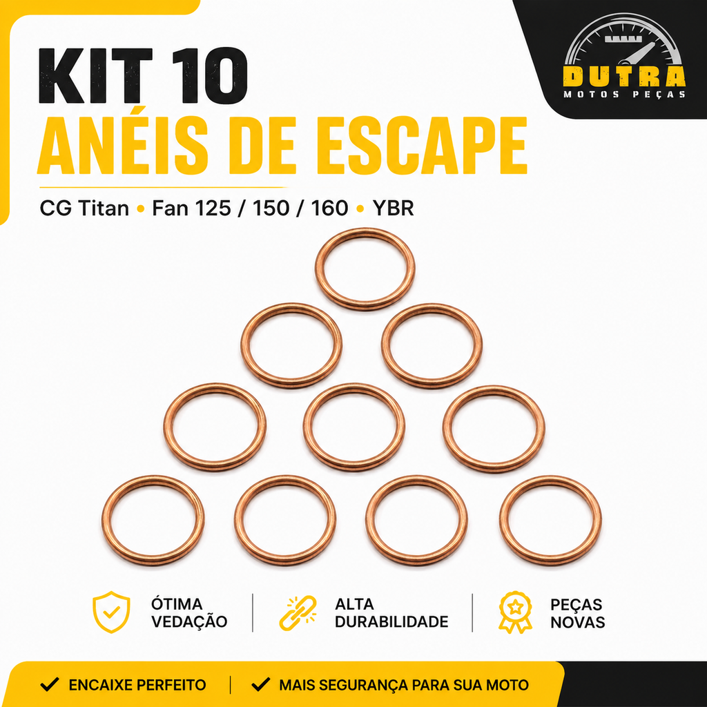 Kit 10 Anéis Vedação Escape Escapamento Honda CG Titan Fan 125 150 160 Yamaha YBR 125