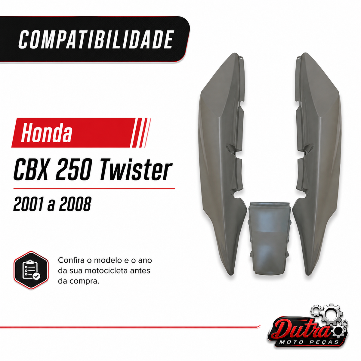Rabeta Traseira Completa Honda CBX 250 Twister 2001 a 2008 Carenagem Sem Pintura