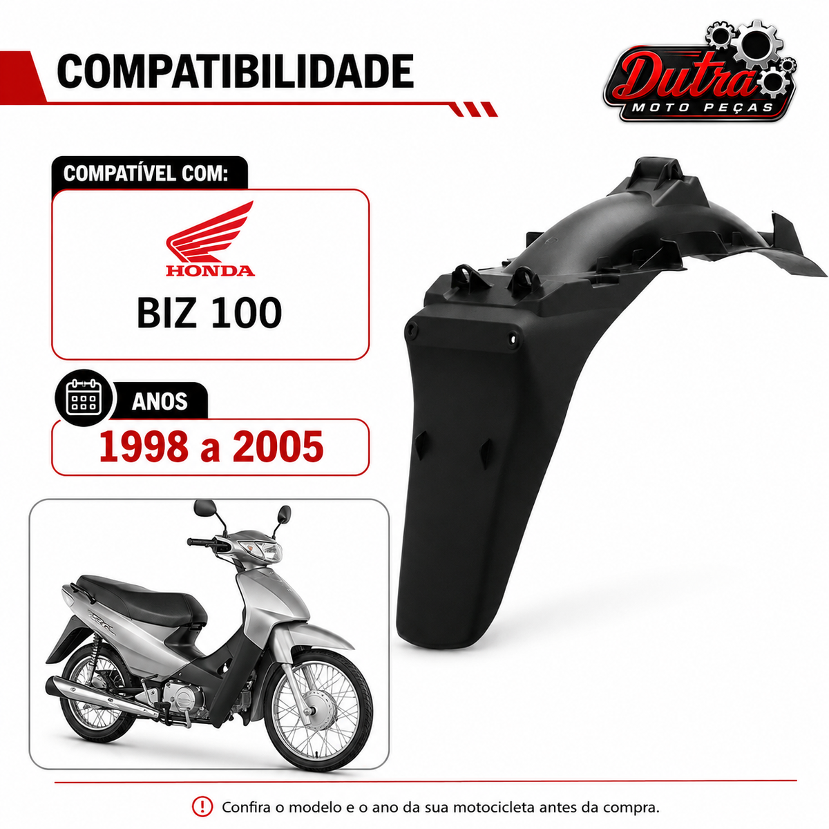 Paralama Traseiro Biz 100 1998 a 2005 Suporte de Placa Preto