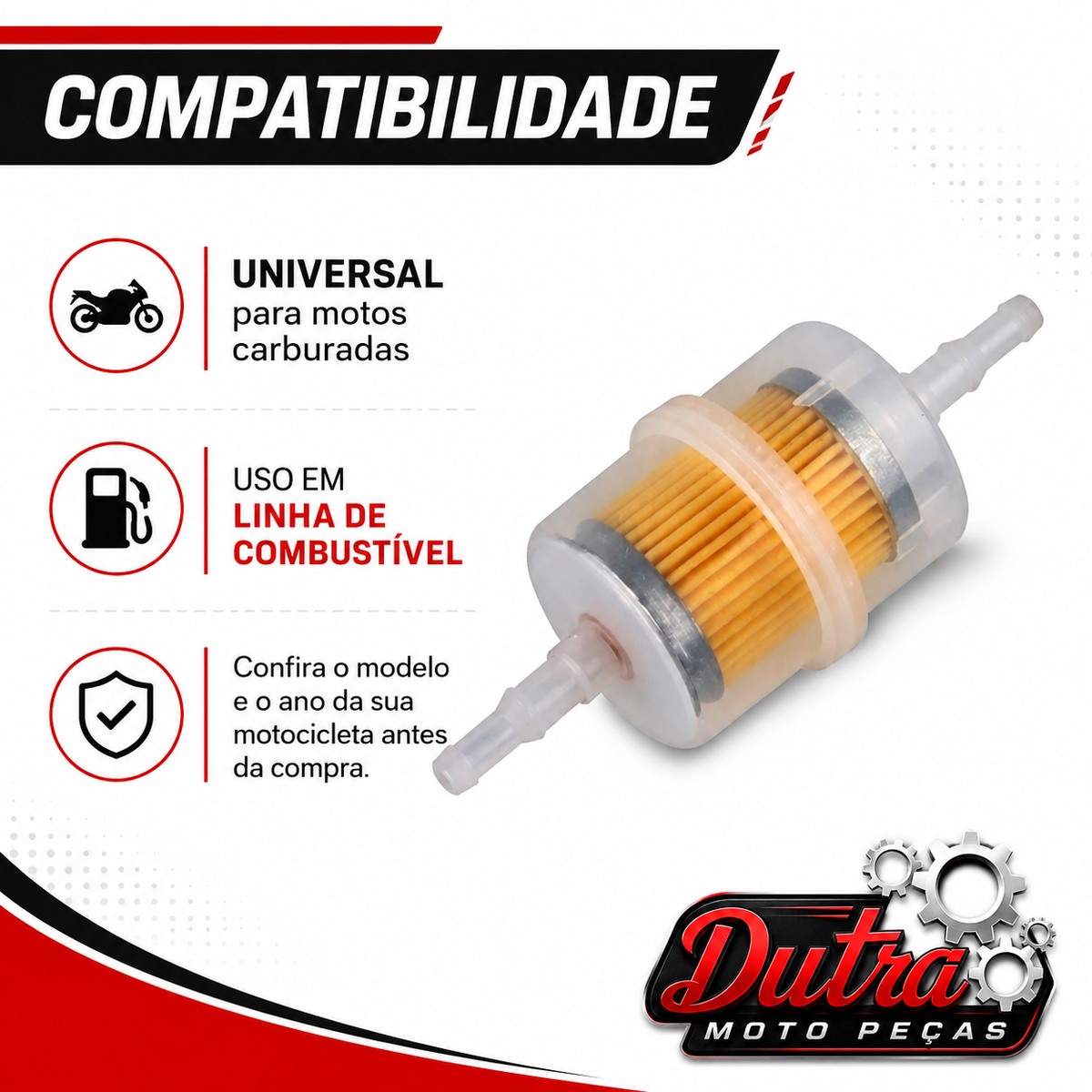 Filtro de Combustível Universal Para Moto Carburada Carburador Em Linha