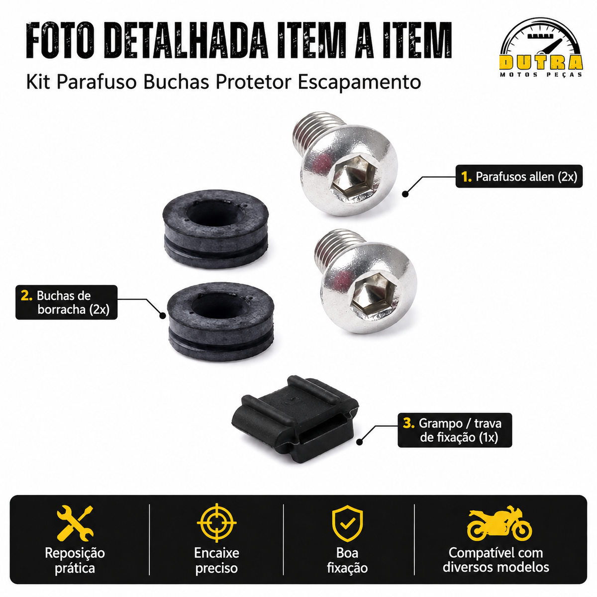 Kit Parafuso Bucha Borracha Protetor Escapamento Honda Biz 125 CG Titan 125 150 160 CB300 Twister