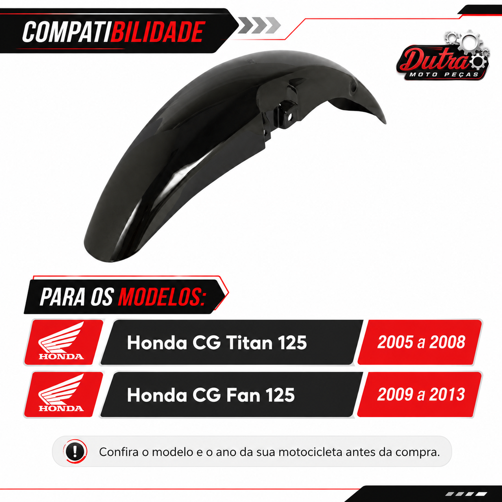 Paralama Dianteiro Honda CG Titan 125 Fan 125 2005 a 2013 Preto