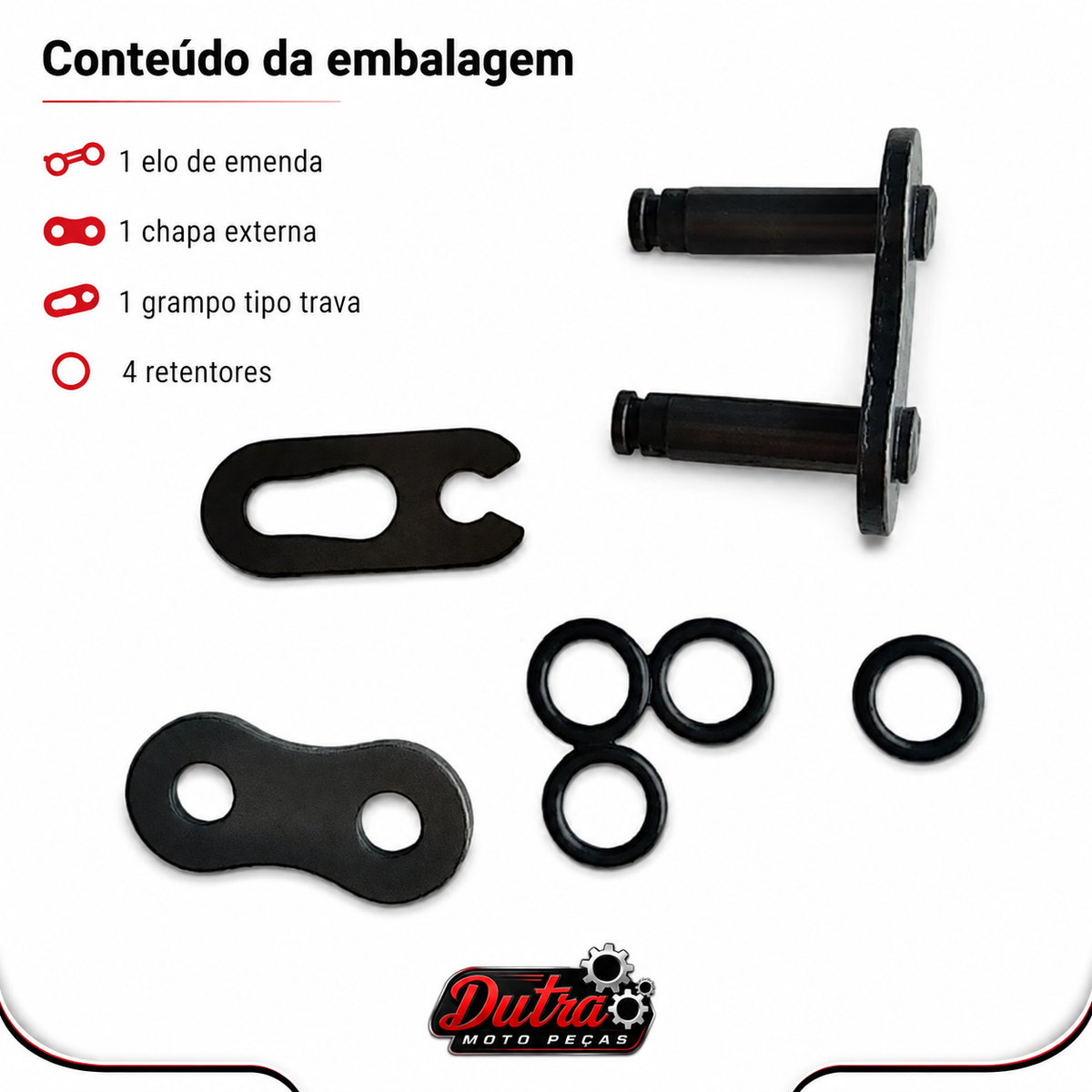 Emenda Corrente Moto Passo 520 Tipo Grampo Clip Com Retentor