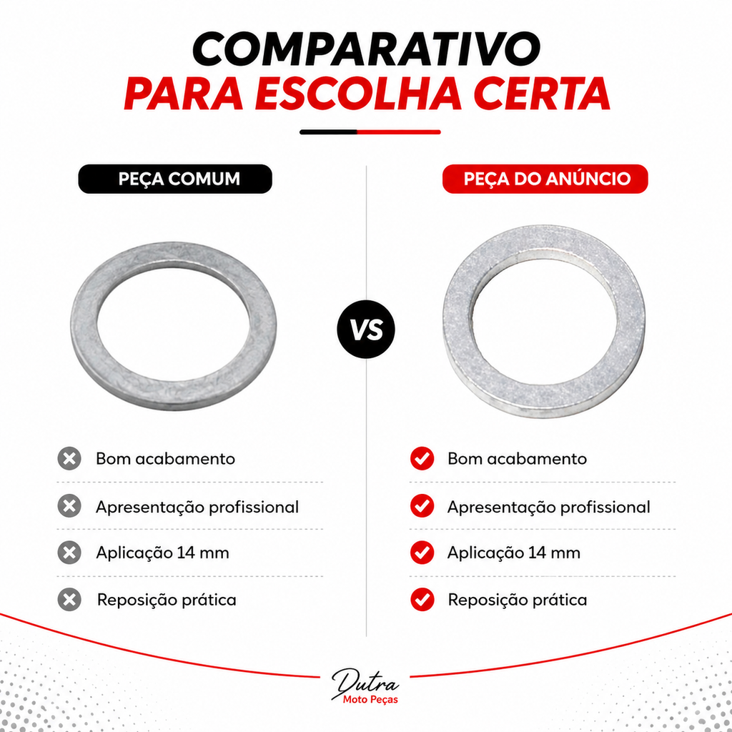 Arruela Alumínio Bujão Óleo 14mm M14 Vedação Cárter Moto Universal