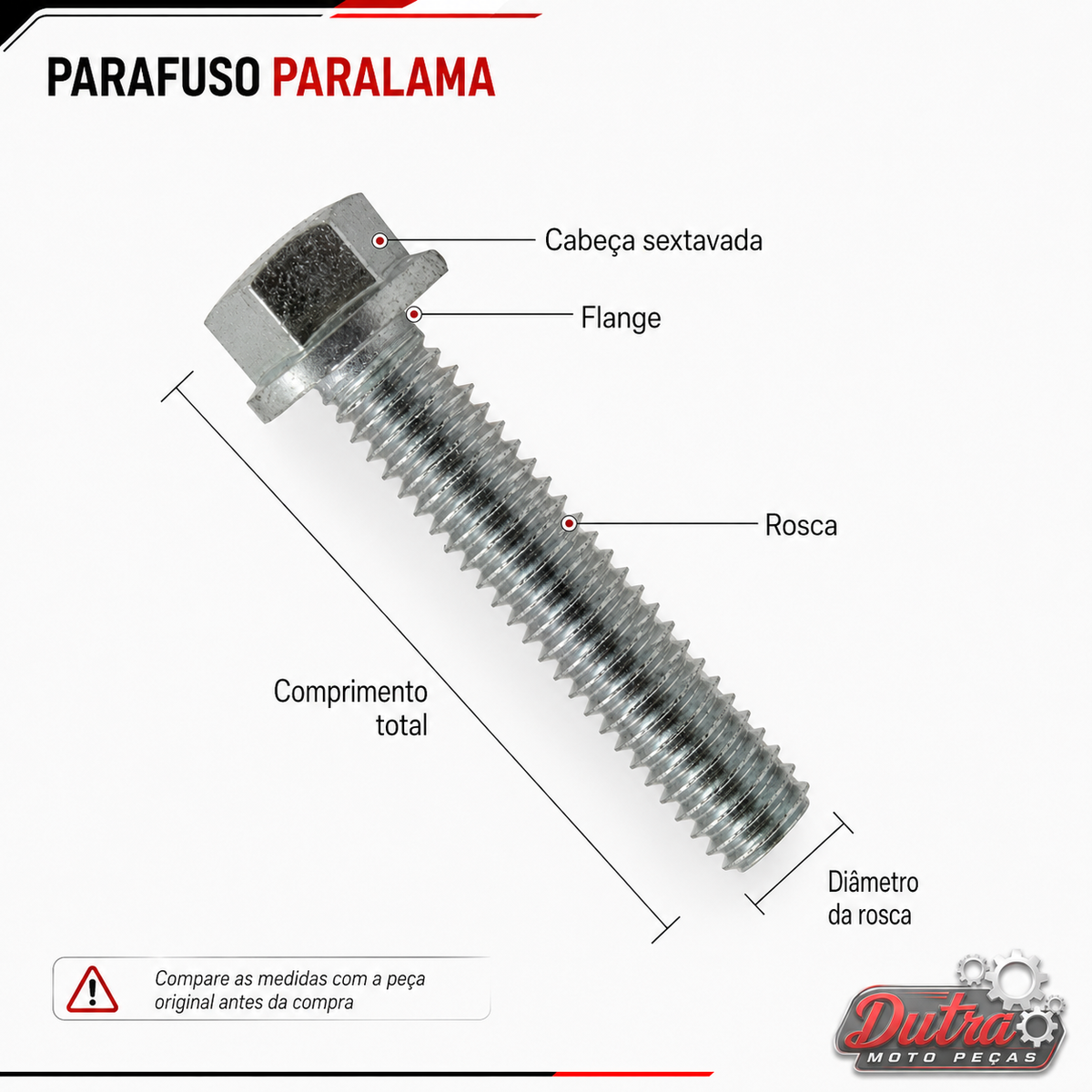 Parafuso Flange Paralama Dianteiro Honda CG Titan Fan Start 125 150 160 6x25 Chave 8mm