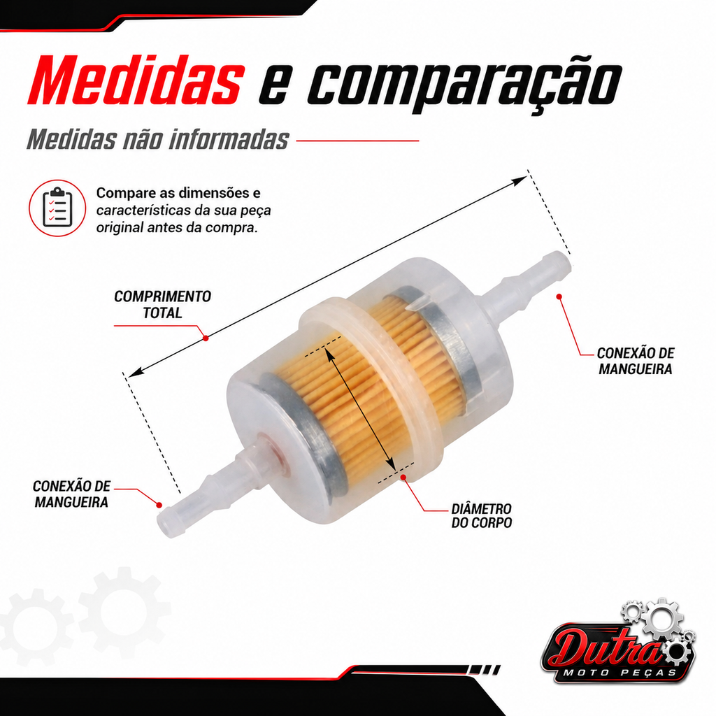 Filtro de Combustível Universal Para Moto Carburada Carburador Em Linha