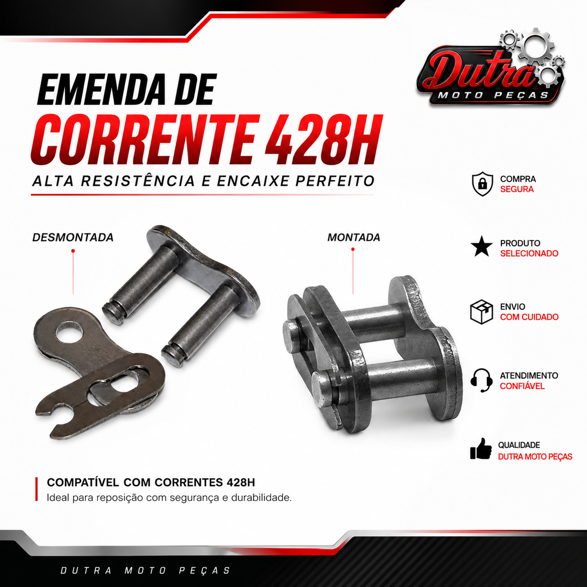 Emenda Corrente 428H Sem Retentor Honda CG Titan YBR Dafra Speed Yes 125 Trava Clip