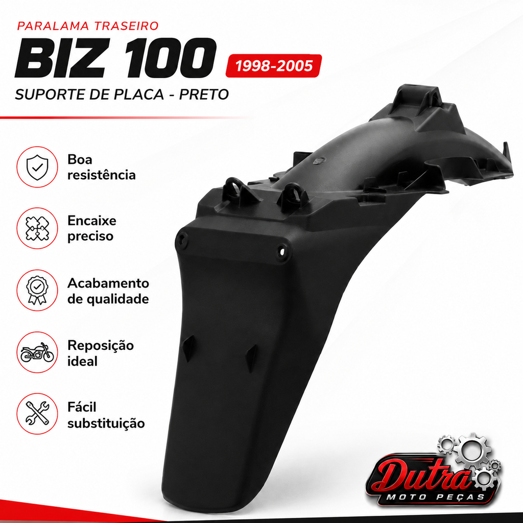 Paralama Traseiro Biz 100 1998 a 2005 Suporte de Placa Preto