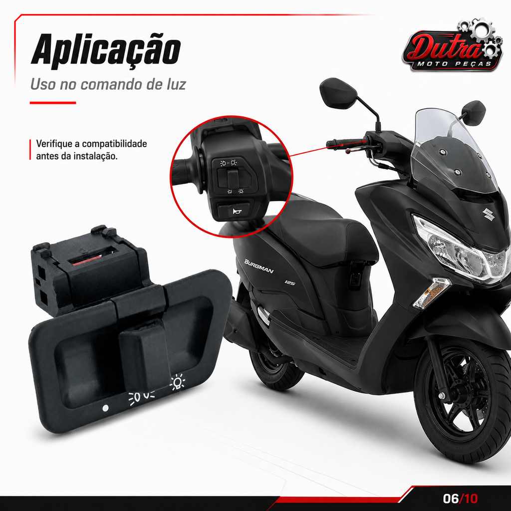 Botão Interruptor Farol Alto Baixo Suzuki Burgman 125 125i Reposição
