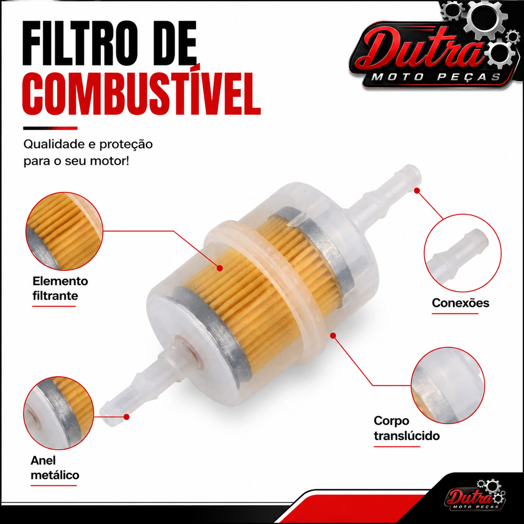 Filtro de Combustível Universal Para Moto Carburada Carburador Em Linha