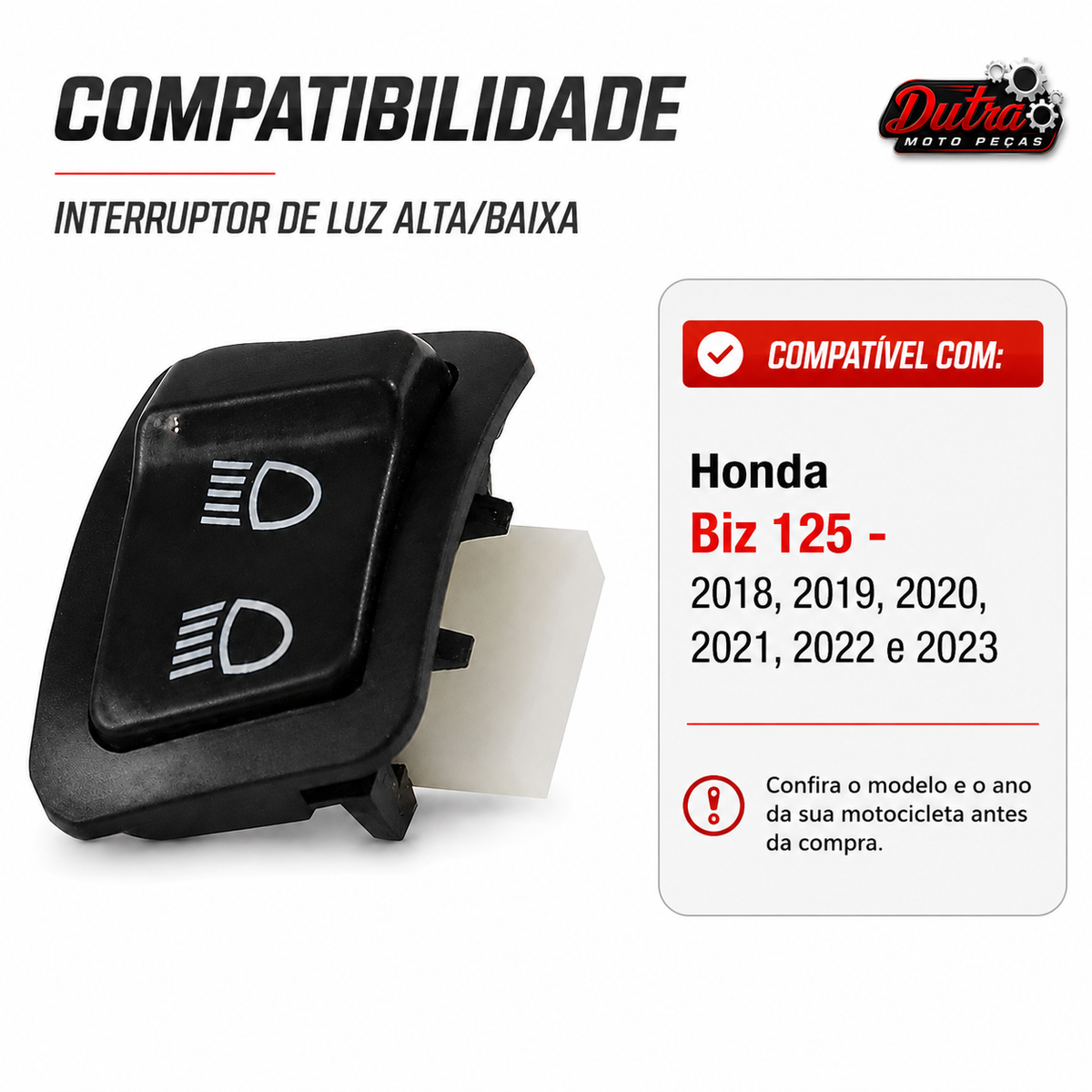 Botão Interruptor Farol Alto Baixo Honda Biz 125 2018 a 2023 Luz Alta Baixa