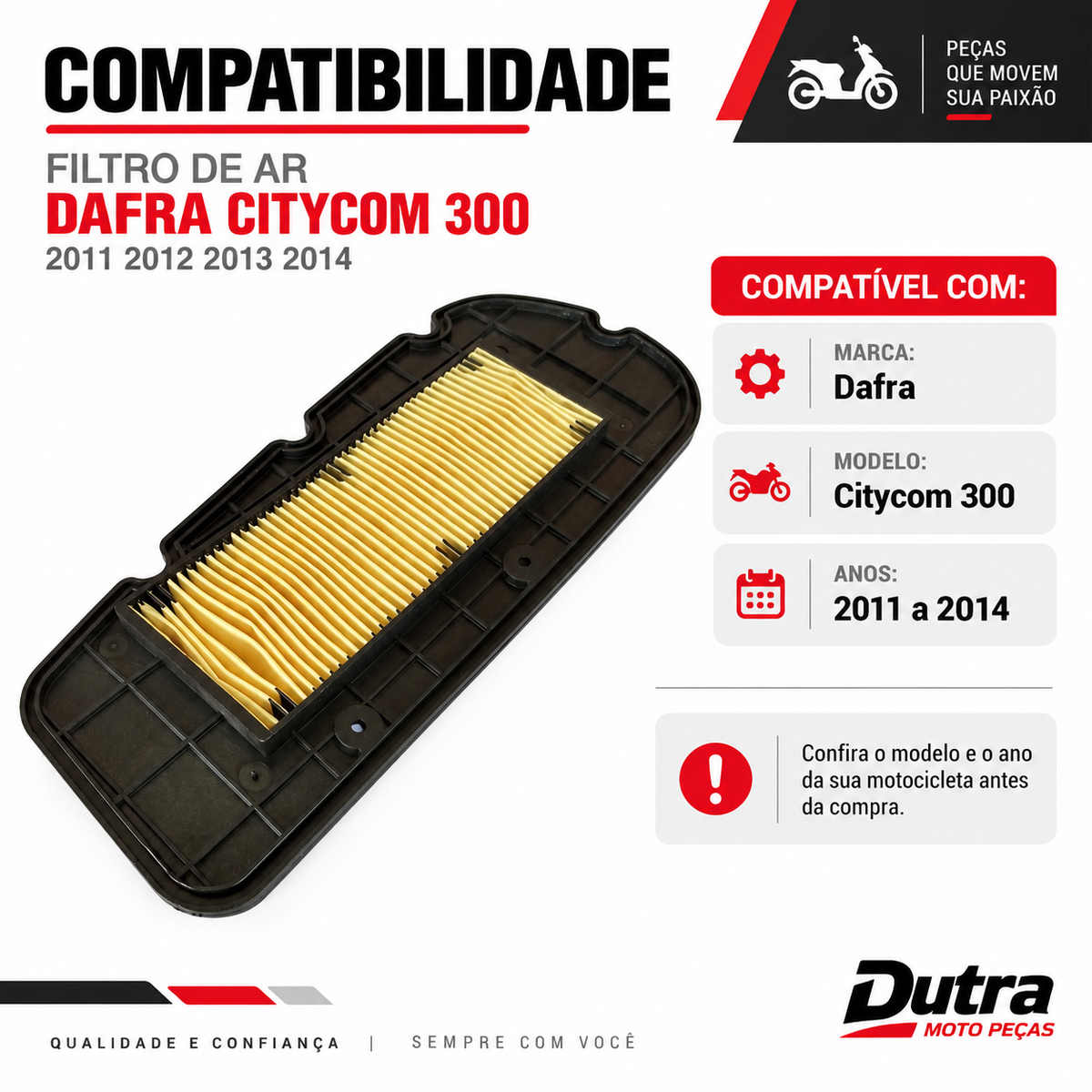 Filtro De Ar Dafra Citycom 300 2011 2012 2013 2014
