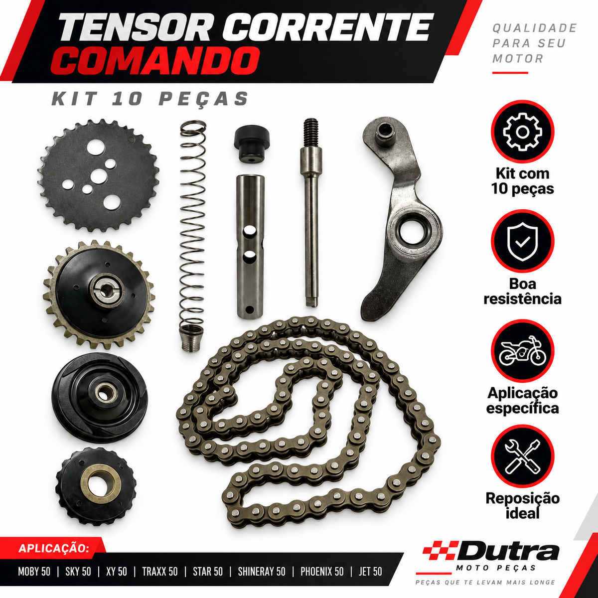 Tensor Corrente Comando 10 PEÇA MOBY/ SKY 50/ XY / TRAXX/ STAR / SHINERAY/ PHOENUIX / JET 50