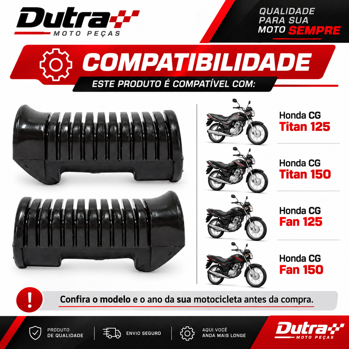 Par Borracha Estribo Pedaleira Titan 125 Titan 150 Fan 125 Fan 150
