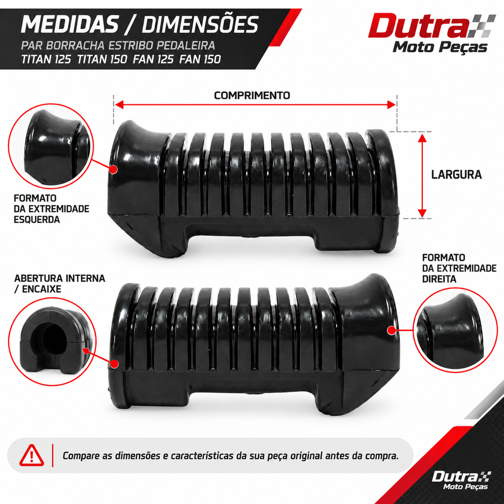 Par Borracha Estribo Pedaleira Titan 125 Titan 150 Fan 125 Fan 150