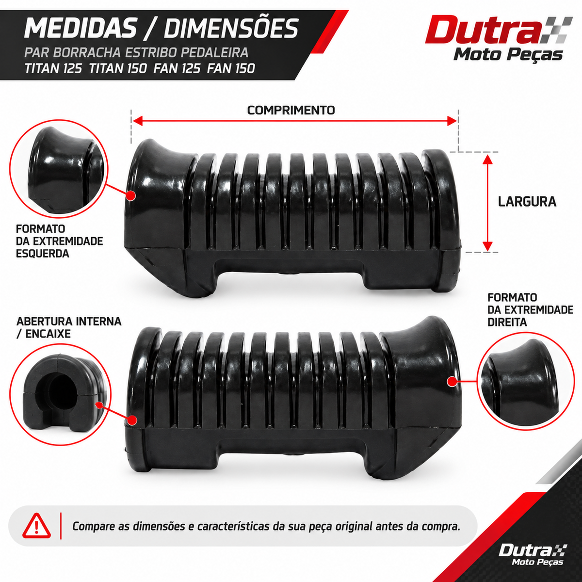 Par Borracha Estribo Pedaleira Titan 125 Titan 150 Fan 125 Fan 150