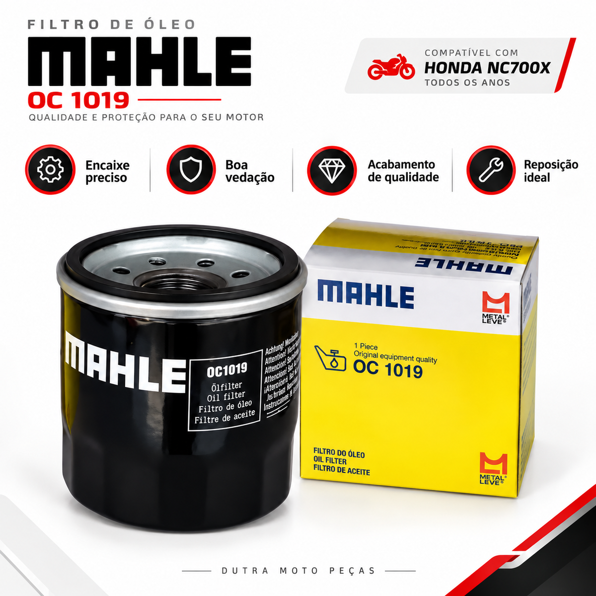 Filtro De Óleo Mahle OC1019 Metal Leve NC700X Todas