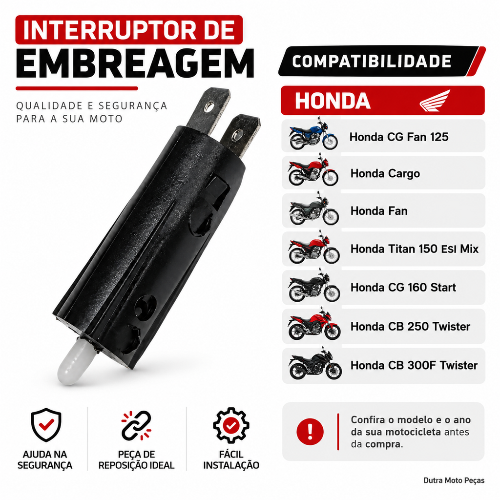 Interruptor de Embreagem Cg Fan125 Cargo Fan Titan150  ESI Mix Cg160 Start CB 250 300 F Twister Stra