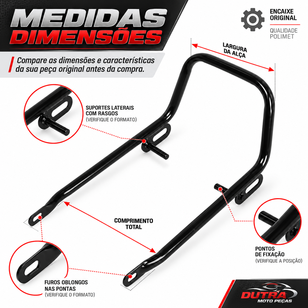 Alça Modelo Original Cg 125 1983 a 1989 Preto POLIMET