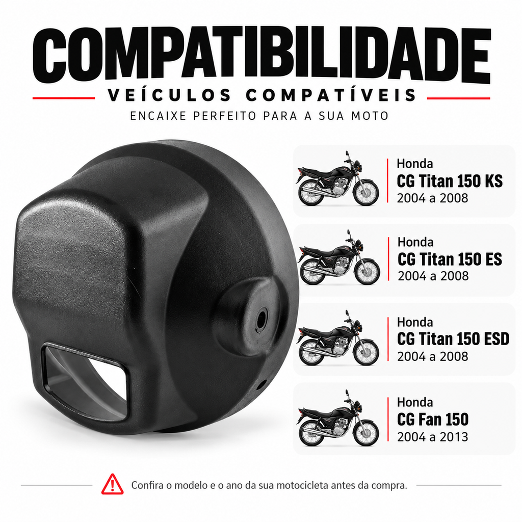 Carcaça Farol Honda CG Titan 150 KS ES ESD 2004 a 2008 Fan 150 2004 a 2013 Carenagem Farol Preta