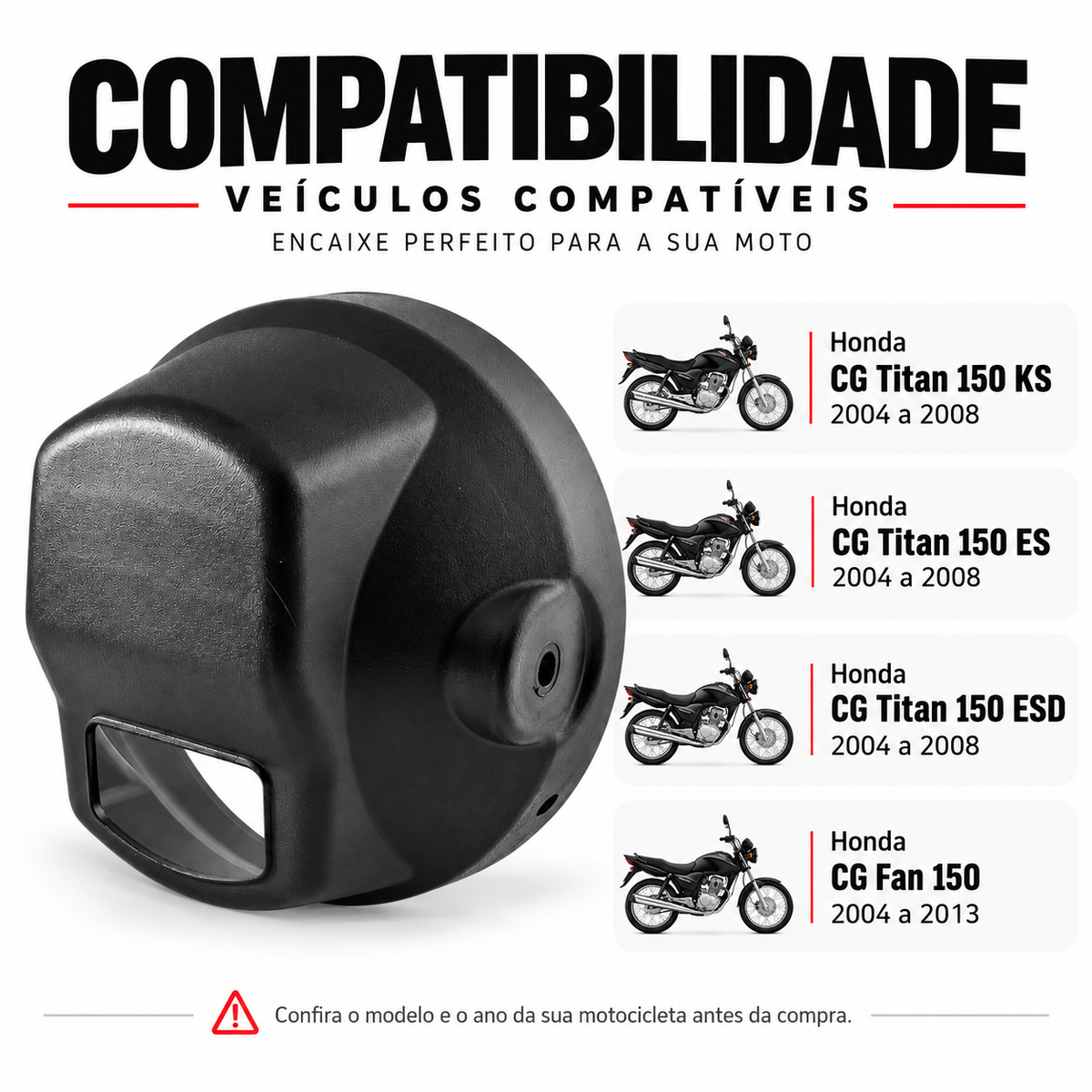 Carcaça Farol Honda CG Titan 150 KS ES ESD 2004 a 2008 Fan 150 2004 a 2013 Carenagem Farol Preta