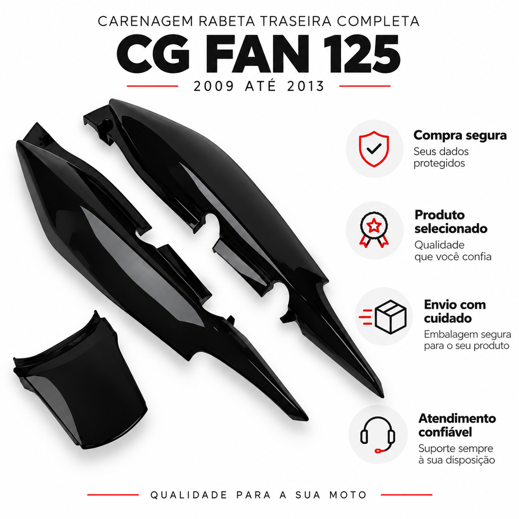 Carenagem Rabeta Traseira Completa Cg Fan 125 2009 Até 2013