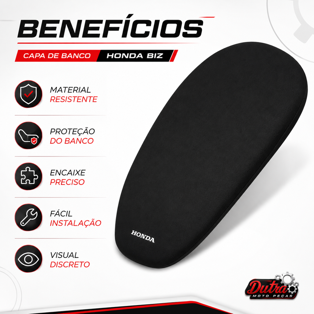 Capa Banco Honda Biz 110 125 2017 2018 2019 2020 2021 2022 Preta