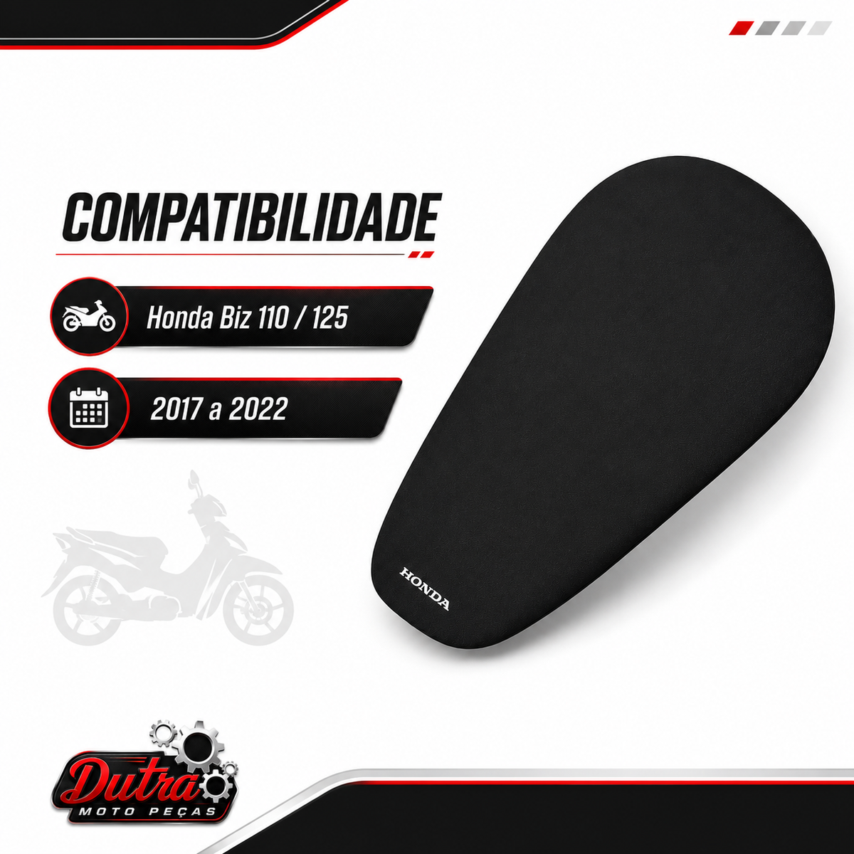 Capa Banco Honda Biz 110 125 2017 2018 2019 2020 2021 2022 Preta