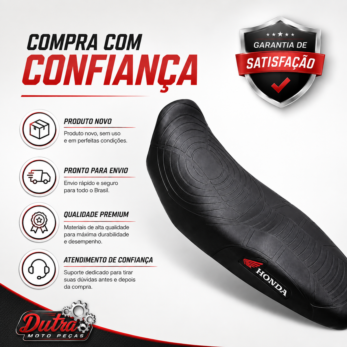 . Capa de Banco Honda CG Titan 160 2016 a 2022 Preta Reposição