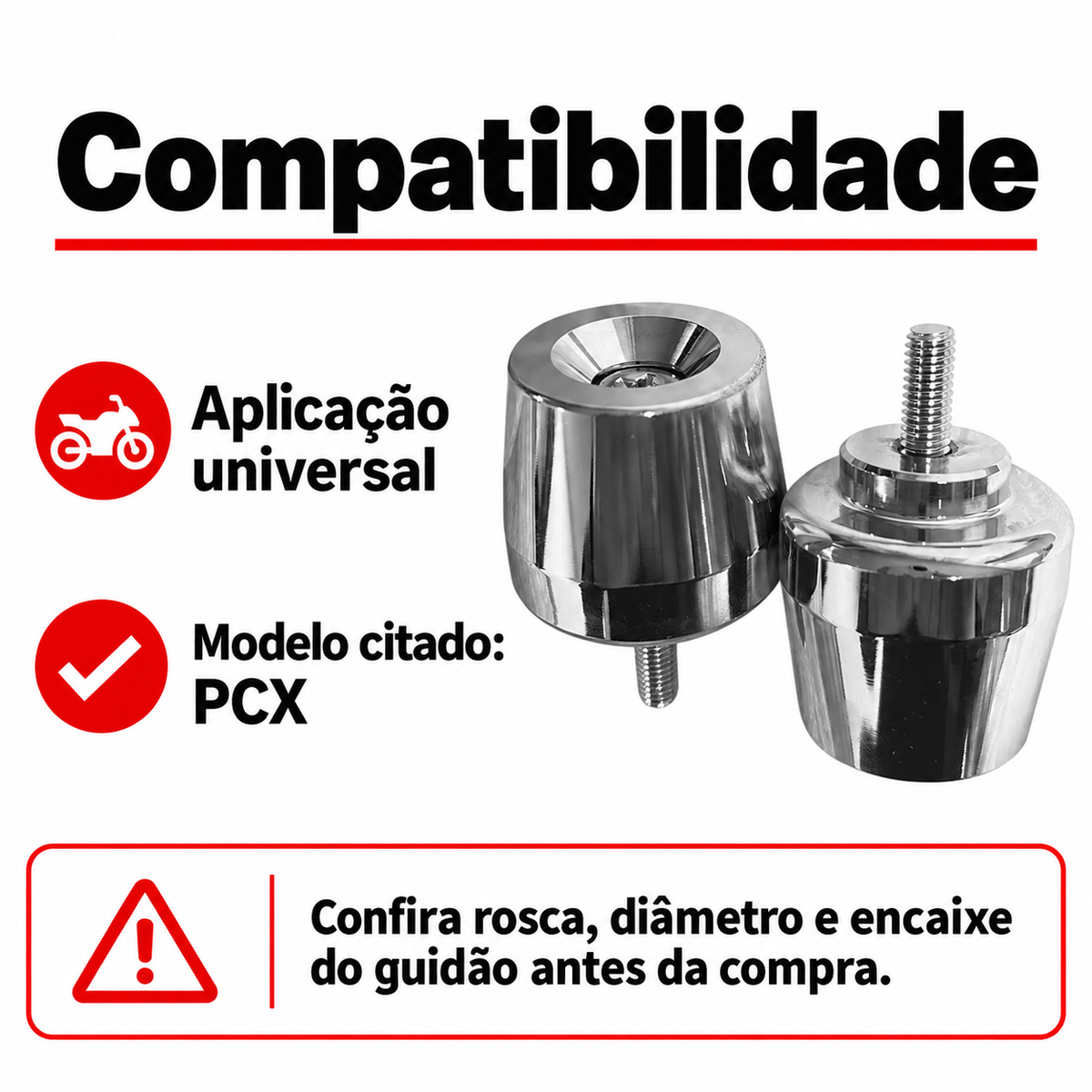 Par Pesinho / Peso Guidão com fixador  PCX cromado  UNIVERSAL