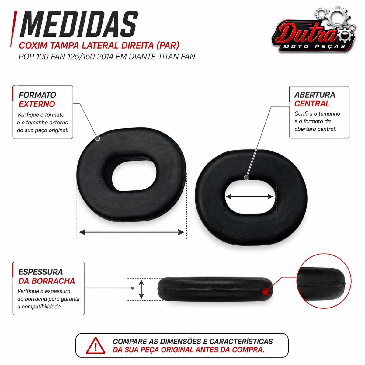 Coxim Tampa Lateral Direita  (par) Pop 100 Fan 125/150 2014 (em diante)Titan Fan