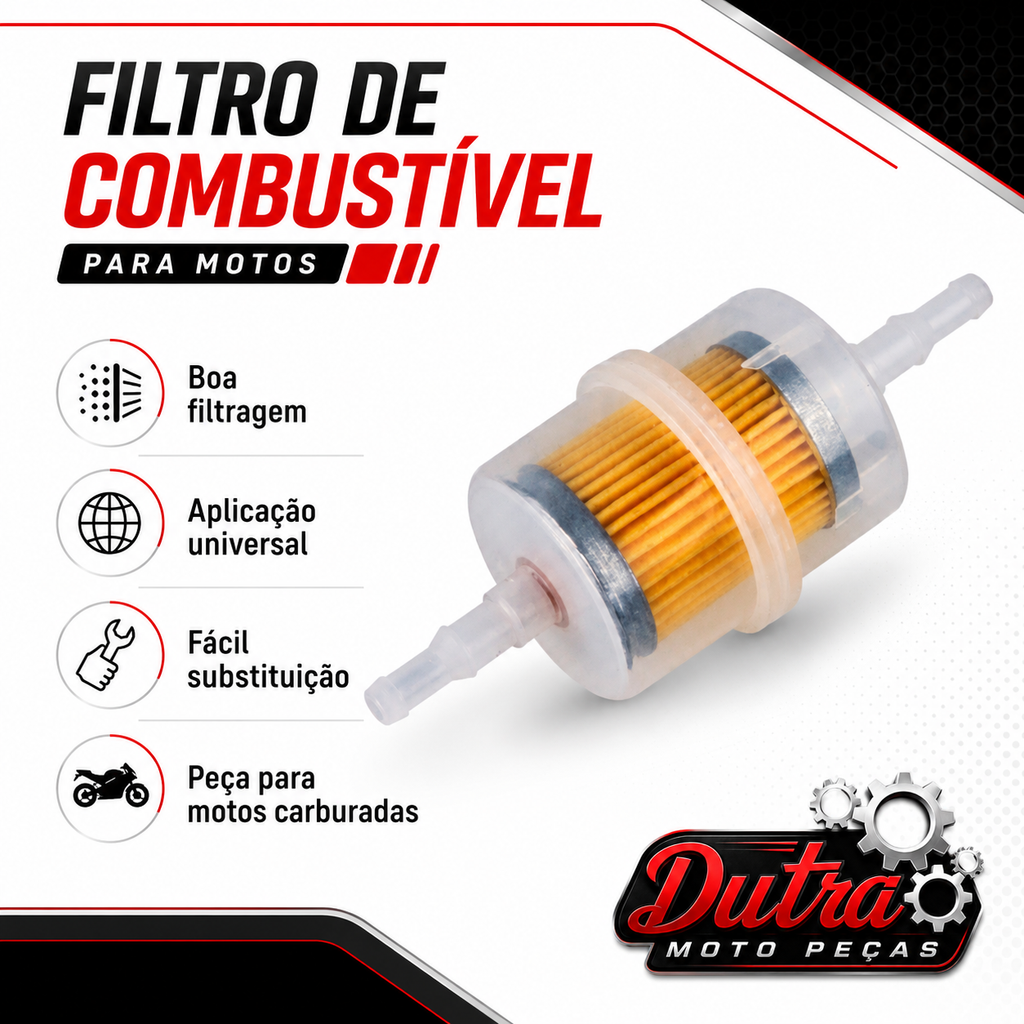 Filtro de Combustível Universal Para Moto Carburada Carburador Em Linha