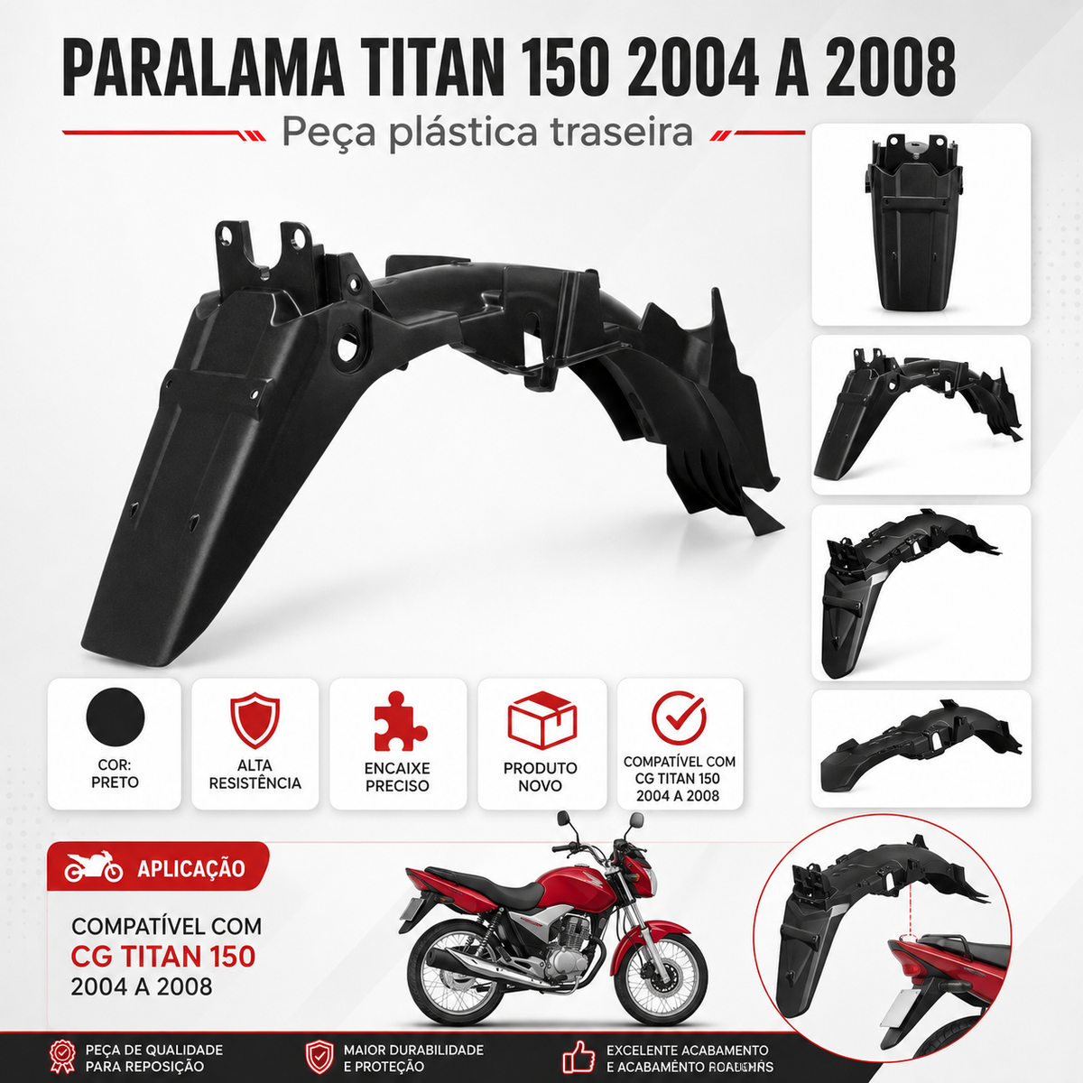Paralama Traseiro Titan 150 2004 2005 2006 20072008 Preto