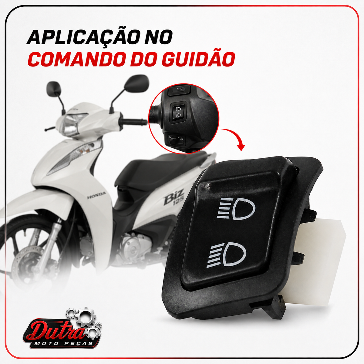 Botão Interruptor Farol Alto Baixo Honda Biz 125 2018 a 2023 Luz Alta Baixa