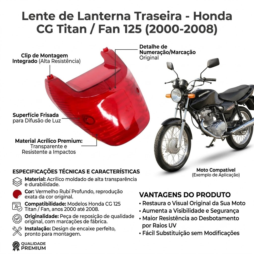 Lente Lanterna Vermelha Honda Cg Titan Fan 125 2000 Até 2008