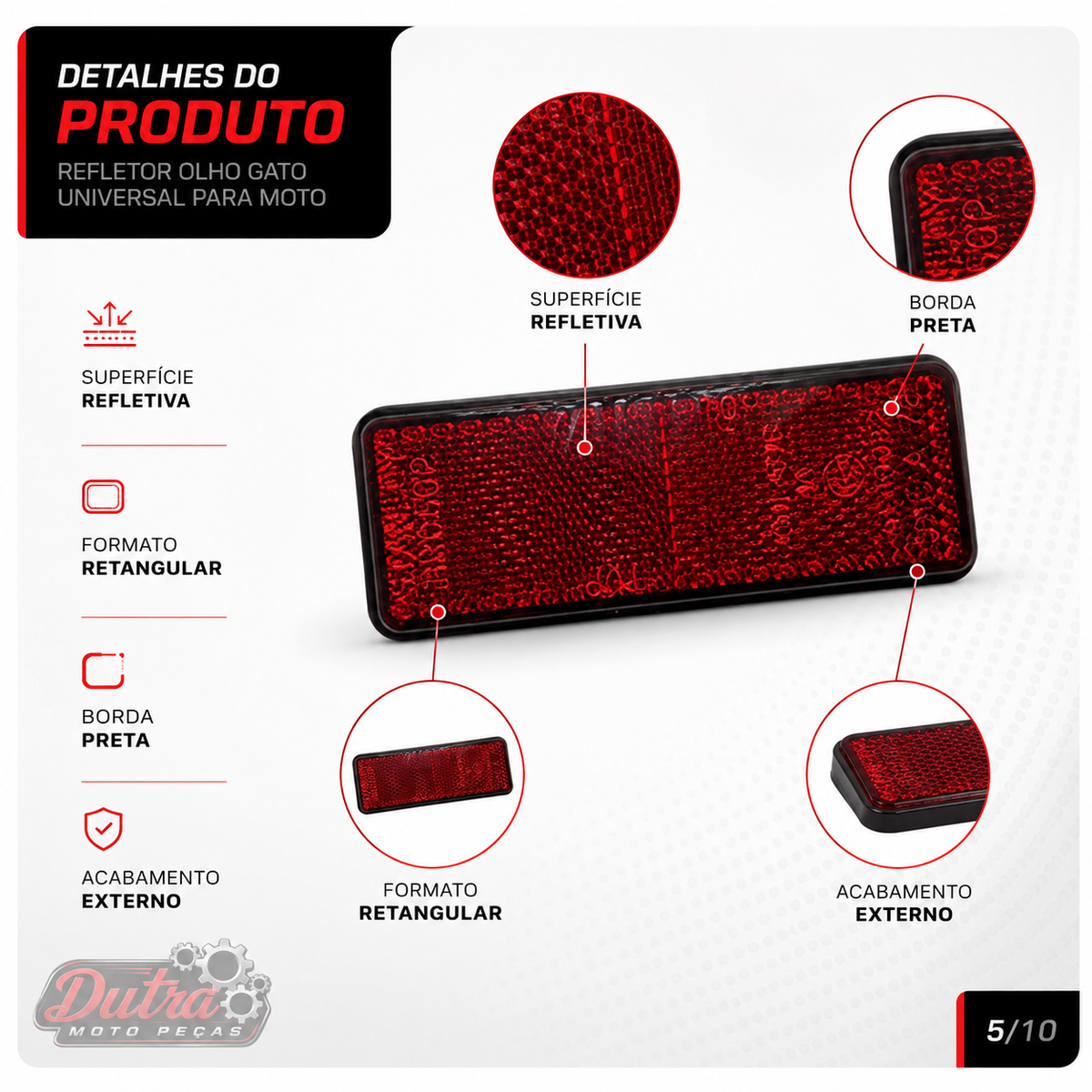 Refletor Olho De Gato Universal Para Moto Refletivo Traseiro