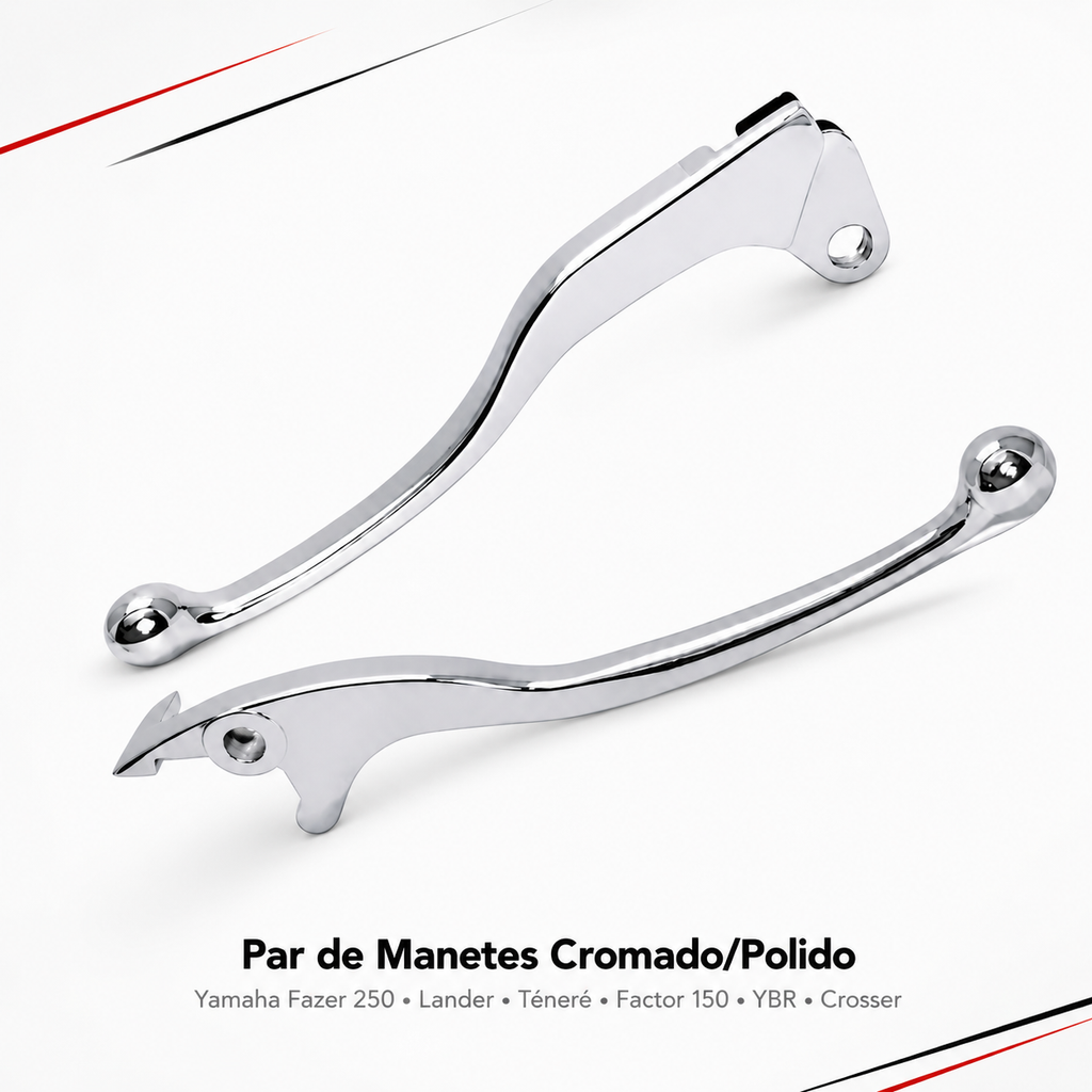 Par de Manetes Cromado/Polido Yamaha Fazer 250 Lander Tenere Factor 150 YBR Crosser Feio e Embreagem