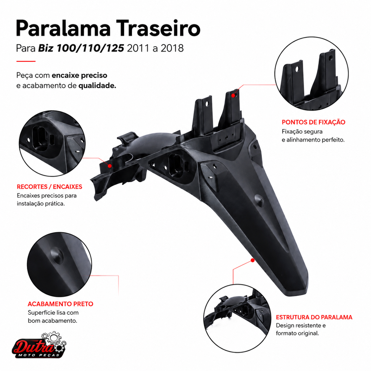 Paralama Traseiro Honda Biz 100 110i 125 2011 a 2018 Carenagem Reposição