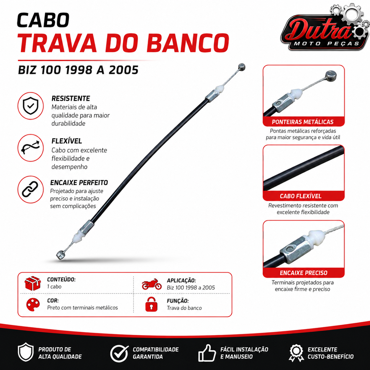Cabo Trava Abertura Banco Honda Biz 100 C100 1998 a 2005 Assento