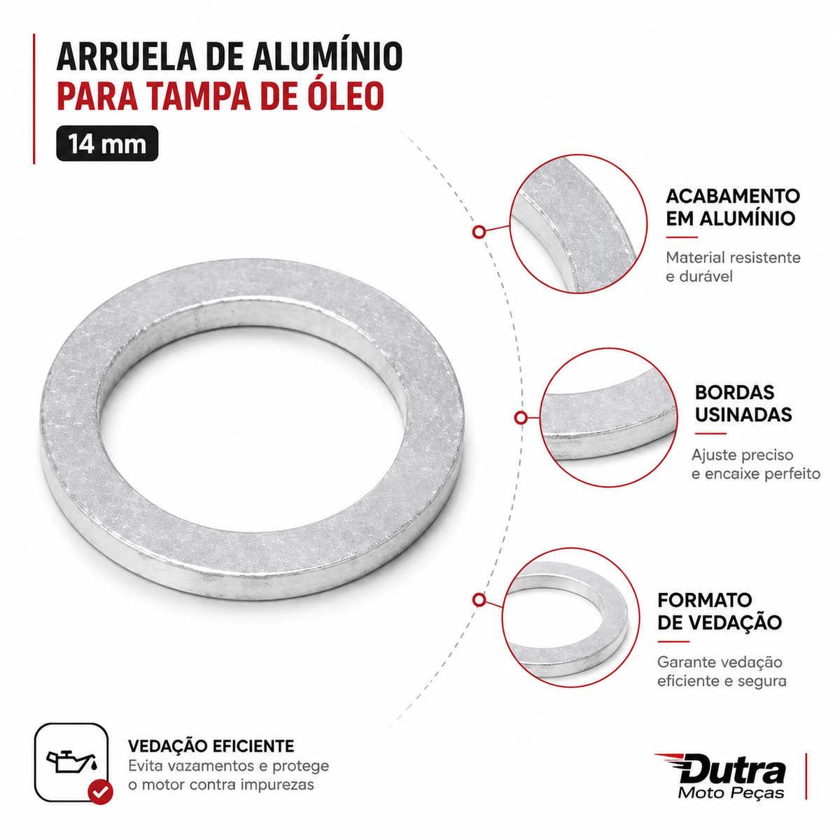 Arruela Alumínio Bujão Óleo 14mm M14 Vedação Cárter Moto Universal