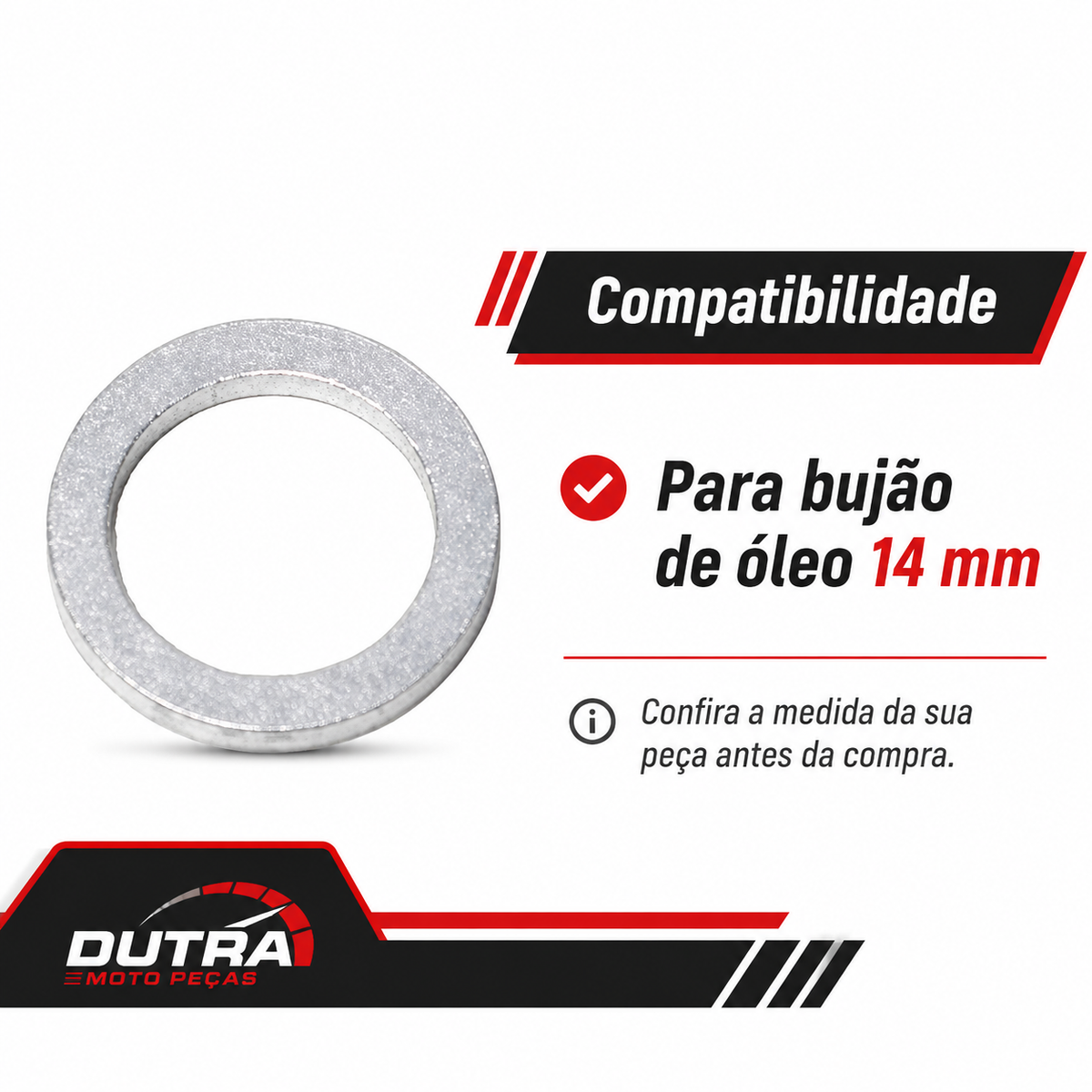 Arruela Alumínio Bujão Óleo 14mm Vedação Cárter Moto Honda Yamaha Suzuki Kawasaki Unidade