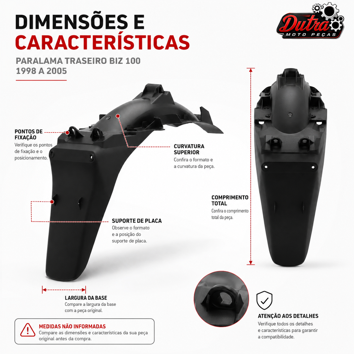 Paralama Traseiro Biz 100 1998 a 2005 Suporte de Placa Preto