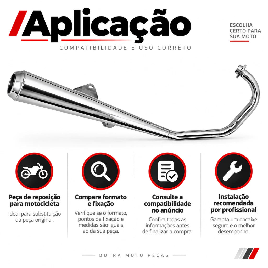Escapamento Estralador Modelo Turuna YBR125 2000 Até 2008 Cromado Polimet