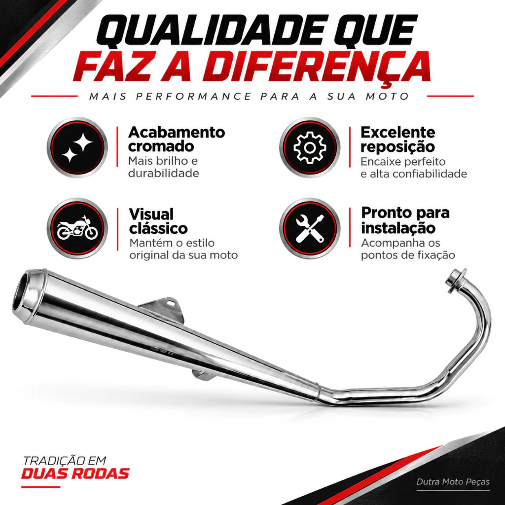 Escapamento Estralador Modelo Turuna YBR125 2000 Até 2008 Cromado Polimet