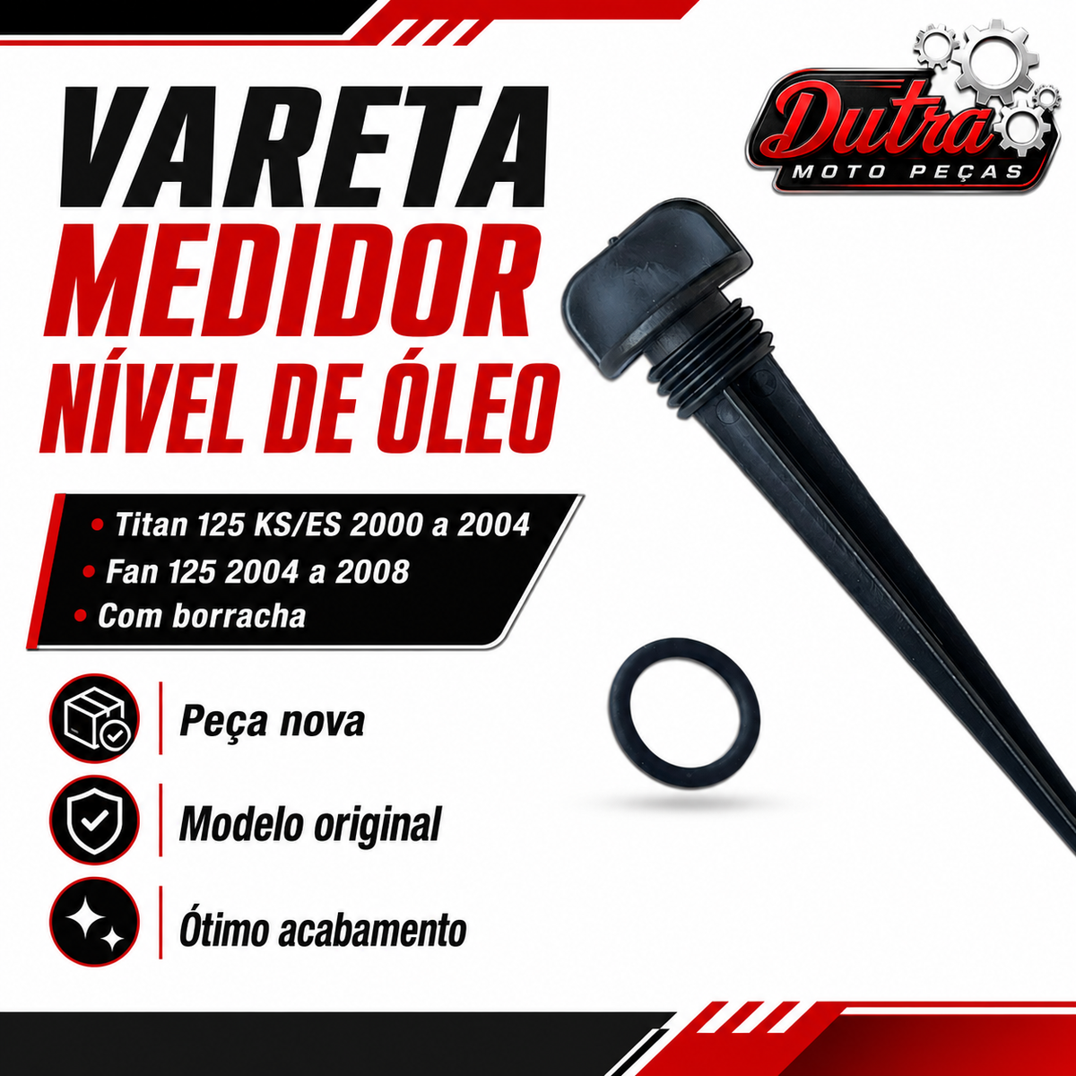 Vareta Medidor Nível Óleo com Borracha O-Ring Honda CG Titan 125 KS ES 2000 a 2004 Fan 125 2004 a 2008