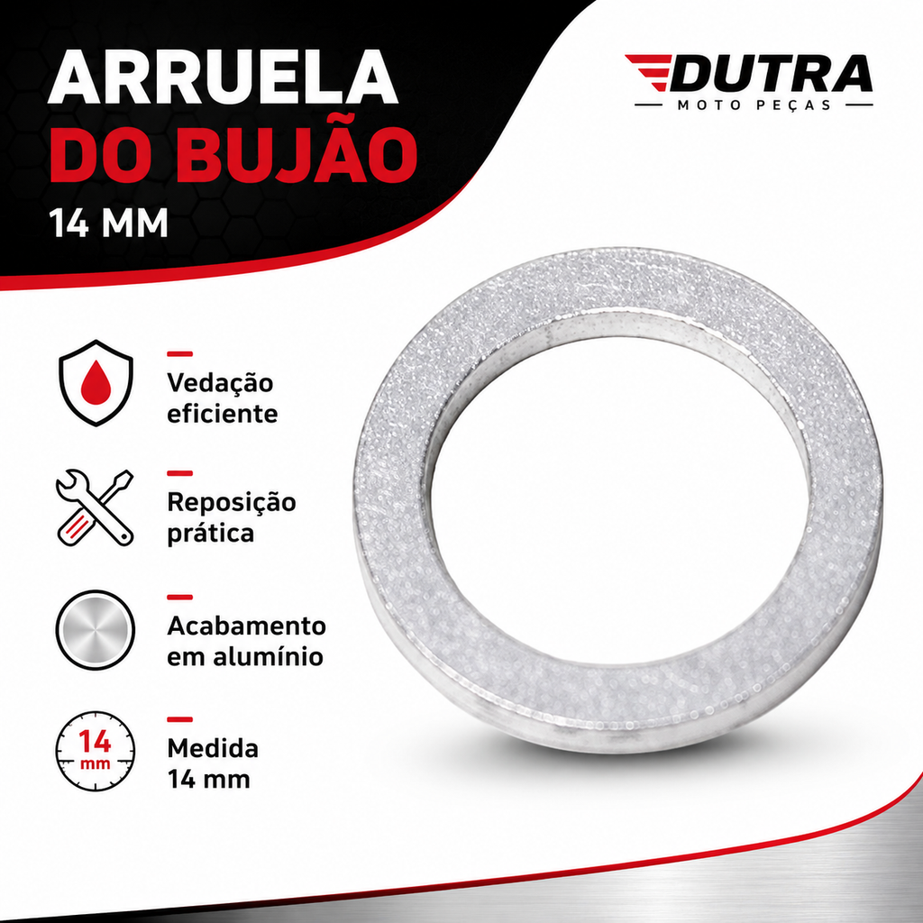 Arruela Alumínio Bujão Óleo 14mm M14 Vedação Cárter Moto Universal